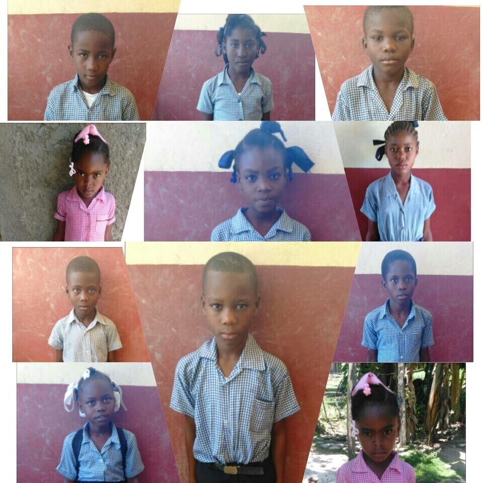 A collage of children in school uniforms.