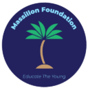 A blue circle with the words massillon foundation and a palm tree.