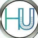 HU logo with blue and green letters.