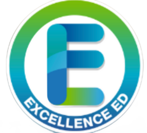 Blue and green circle logo with letter E.